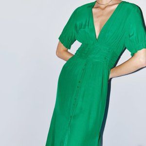 ZARA Button Down Emerald Green Midi Dress